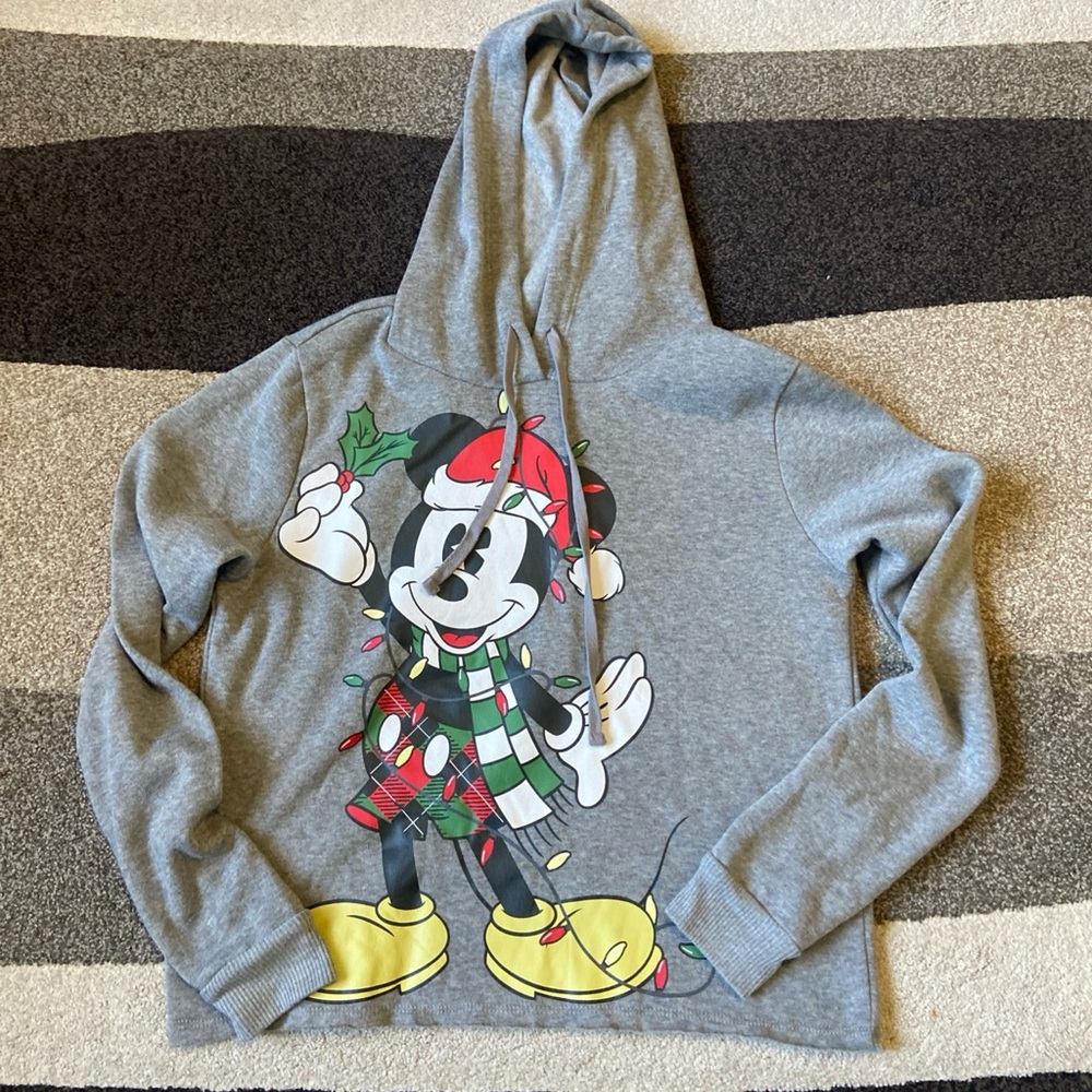 Disney Mickey mouse Hoodie Women S Gray Mickey Wrapped In Christmas Lights